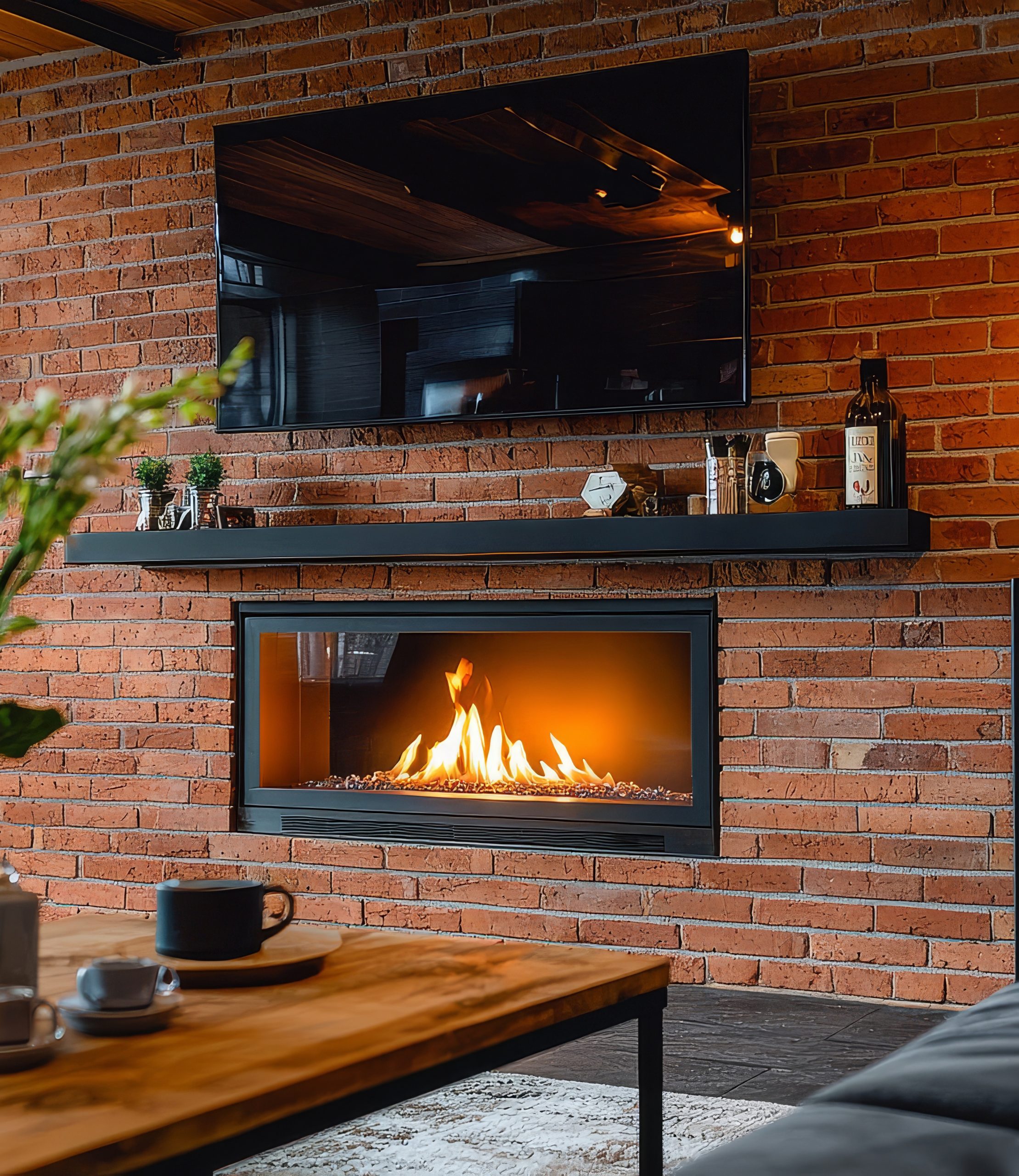 Cozy fireplace in modern home